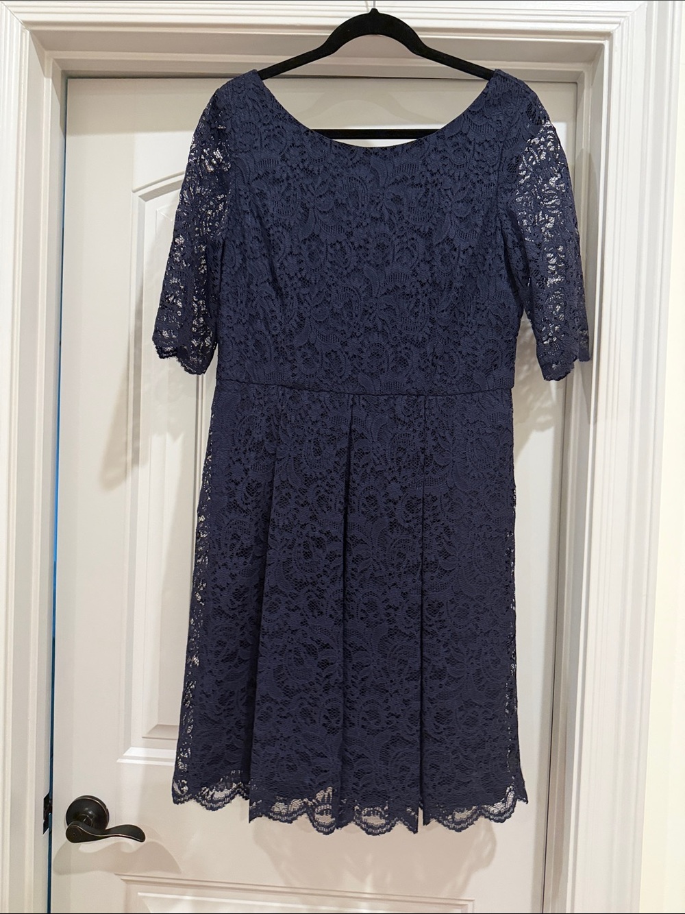 Jessica Simpson Navy Lace Midi Fit-and-Flare Dress